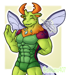 Size: 435x477 | Tagged: safe, artist:alexmauro407, thorax, changedling, changeling, anthro, g4, blushing, exoskeleton, eyes closed, king thorax, male, muscles, muscular male