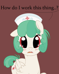 Size: 580x720 | Tagged: safe, artist:asknursenimble, oc, oc only, oc:nurse nimble, earth pony, pony, female, mare, red background, simple background, solo, tumblr:ask nurse nimble
