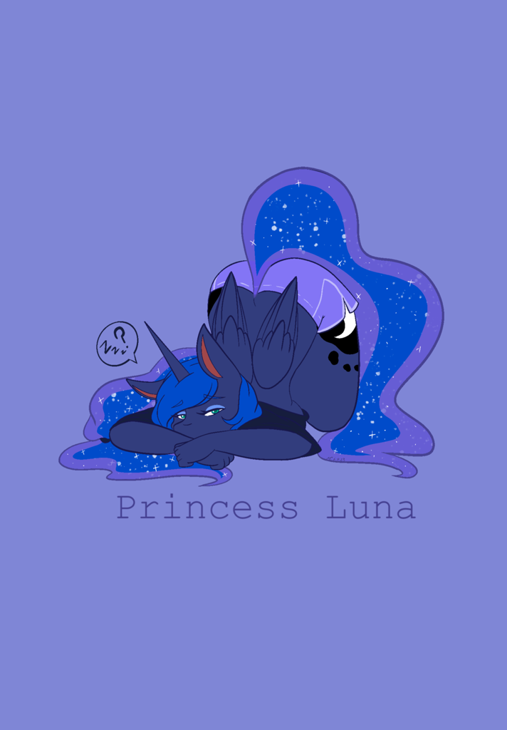 [alicorn,anthro,ass,butt,clothes,eyebrows,eyeshadow,female,looking at you,makeup,mare,pajamas,princess luna,question mark,safe,shorts,simple background,solo,sound effects,onomatopoeia,zzz,face down ass up,moonbutt,lidded eyes,part of a set,purple background,artist:mscolorsplash,eyebrows visible through hair]