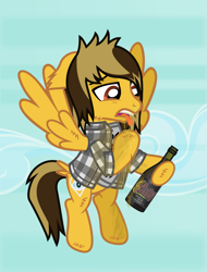 Size: 1171x1542 | Tagged: safe, alternate version, artist:lightningbolt, derpibooru exclusive, pegasus, pony, g4, .svg available, alcohol, alex gaskarth, all time low, bottle, button-up shirt, cheek fluff, clothes, cloud, disgusted, dyed mane, dyed tail, ear fluff, ears back, emetophilia, flying, hoof fluff, hoof hold, lidded eyes, male, open clothes, open mouth, open shirt, ponified, rolled up sleeves, shirt, show accurate, sky, solo, spread wings, stallion, svg, t-shirt, tail, tail feathers, tongue out, vector, vomit, wings