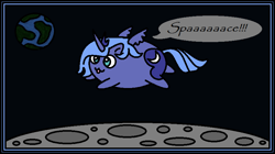 Size: 824x462 | Tagged: safe, artist:onixlordofdragons, princess luna, alicorn, pony, g4, :3, chubbie, moon, old art, planet, s1 luna, solo, space, speech bubble