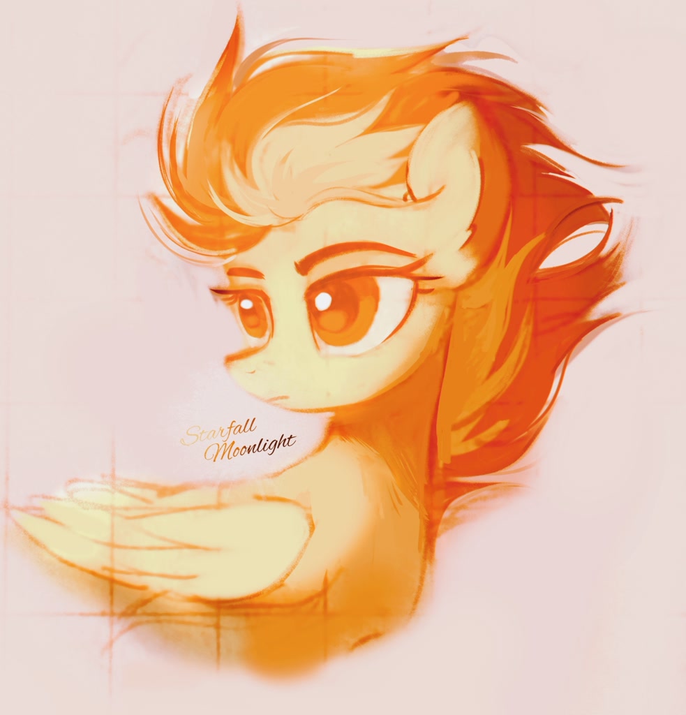 [bust,female,mare,pegasus,pony,safe,signature,simple background,solo,spitfire,wings,folded wings,artist:starfallmoonlight]