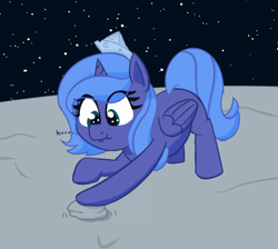Size: 1498x1344 | Tagged: safe, artist:xppp1n, princess luna, alicorn, pony, g4, female, filly, foal, moon, playing, solo, space, woona, younger