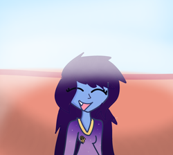 Size: 1926x1727 | Tagged: safe, artist:just loq, oc, oc only, oc:cosmodust timemaker, human, equestria girls 10th anniversary, equestria girls, g4, clothes, day, eyes closed, happy, long hair, sweater