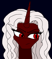 Size: 1068x1208 | Tagged: safe, artist:yamston, oc, oc only, oc:lilith(ltd), pony, unicorn, fanfic:living the dream, 2023, female, mare, red coat, red eyes, simple background, solo, white hair