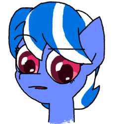 Size: 442x485 | Tagged: safe, artist:yamston, oc, oc only, oc:little fawn, earth pony, pony, fanfic:living the dream, 2023, blue coat, blue mane, bust, female, filly, foal, pink eyes, portrait, simple background, solo, transparent background, two toned mane