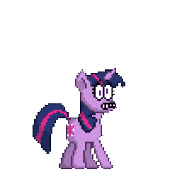 Size: 400x400 | Tagged: safe, artist:alumina nitride, edit, twilight sparkle, pony, unicorn, g4, animated, female, gif, inspired, mare, pixel art, pizza tower, simple background, solo, standing, stressed, transparent background, unicorn twilight