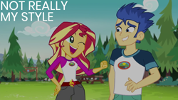 Size: 1920x1080 | Tagged: safe, edit, edited screencap, editor:quoterific, screencap, flash sentry, sunset shimmer, human, equestria girls, g4, my little pony equestria girls: legend of everfree