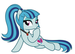 Size: 11944x8600 | Tagged: safe, artist:kuren247, sonata dusk, earth pony, pony, equestria girls, g4, earth pony sonata dusk, equestria girls ponified, female, flirting, gem, jewelry, kissy face, lidded eyes, looking at you, lying down, mare, ponified, ponified siren, ponytail, simple background, siren gem, solo, transparent background, vector