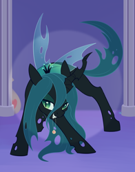 Size: 1620x2070 | Tagged: safe, artist:dusthiel, queen chrysalis, changeling, changeling queen, g4, atg 2023, crown, cute, cutealis, female, jewelry, lidded eyes, looking at you, mouth hold, necklace, newbie artist training grounds, regalia, smiling, smiling at you, solo