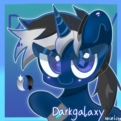 Size: 2048x2048 | Tagged: safe, artist:weiling, oc, oc only, oc:dark galaxy, pony, unicorn, blushing, bust, cute, female, high res, mare, raised hoof, simple background, solo