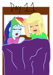 Size: 3000x4237 | Tagged: safe, artist:ktd1993, applejack, rainbow dash, human, equestria girls, g4, bed, duo, female, in bed, lesbian, ship:appledash, shipping, simple background, sleeping, sleeping together, transparent background