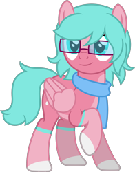 Size: 3150x4016 | Tagged: safe, artist:melodismol, oc, oc only, oc:nano(nanopone), pegasus, pony, g4, clothes, female, glasses, hooves, multicolored coat, multicolored hooves, raised hoof, scarf, simple background, solo, transgender, transparent background, turned head, vector