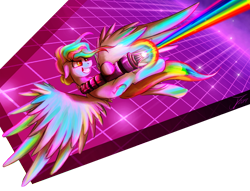 Size: 1250x957 | Tagged: safe, artist:jamescorck, oc, pegasus, pony, cybernetic legs, female, mare, rainbow, solo