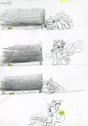 Size: 2776x4000 | Tagged: safe, artist:ja0822ck, oc, oc only, pegasus, pony, butt, coin, comic, dock, eyes closed, female, large wings, mare, monochrome, partial color, plot, simple background, solo, tail, traditional art, wing hands, wings