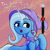 Size: 1000x1000 | Tagged: safe, artist:darbedarmoc, trixie, pony, unicorn, g4, angry, ballgag, cape, clothes, dialogue, eyes on the prize, female, gag, hat, magic, mare, shocked, solo, stars, trixie's cape, trixie's hat