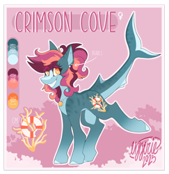 Size: 1818x1869 | Tagged: safe, artist:ezzerie, oc, oc only, oc:crimson cove, original species, shark, shark pony, female, mare, reference sheet, seashell, solo