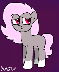 Size: 473x576 | Tagged: safe, artist:yamston, oc, oc only, oc:annabel fletcher, earth pony, pony, fanfic:living the dream, 2022, female, mare, nervous, pink eyes, pink mane, purple background, simple background, solo