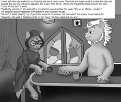 Size: 1243x1045 | Tagged: safe, artist:termyotter, alphabittle blossomforth, queen haven, pegasus, pony, unicorn, g5, atg 2023, duo, female, male, mare, monochrome, newbie artist training grounds, stallion