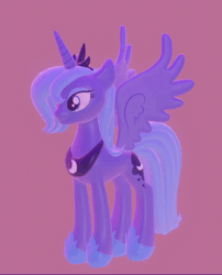 Size: 600x743 | Tagged: safe, artist:optimalotter, princess luna, alicorn, pony, g4, 3d, 3d model, animated, blender, blender eevee, butt, butt wings, concave belly, crown, gif, hoof shoes, jewelry, looking forward, peytral, pink background, plot, princess shoes, quadrupedal, regalia, s1 luna, simple background, slender, solo, spread wings, standing, thin, turnaround, wings