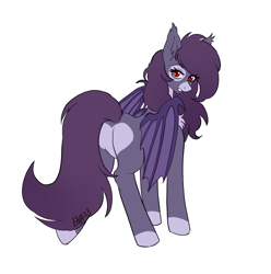 Size: 2999x3027 | Tagged: safe, artist:ena23, oc, oc only, oc:pestyskillengton, bat pony, pony, butt, featureless crotch, female, full body, heart butt, high res, mare, plot, simple background, solo, white background, wings