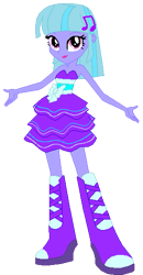 Size: 287x550 | Tagged: safe, artist:rainbowstarcolour262, oc, oc only, oc:charlotte tone wave, human, equestria girls 10th anniversary, equestria girls, g4, boots, clothes, cutie mark accessory, dress, female, lipstick, pink eyes, shoes, simple background, solo, strapless, strapless dress, transparent background, two toned hair