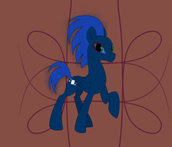 Size: 3500x3000 | Tagged: safe, artist:scratchag, oc, oc only, oc:ayla(ltd), pegasus, pony, fanfic:living the dream, 2022, blue coat, blue mane, colored schlera, concave belly, ethereal mane, fanfic art, female, green eyes, high res, mare, pretty pretty tempest, raised hoof, slender, smiling, solo, starry mane, stock vector, thin