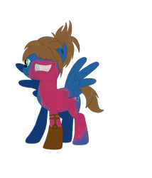 Size: 3000x3500 | Tagged: safe, artist:scratchag, oc, oc only, oc:scamp, pegasus, pony, fanfic:living the dream, 2022, amputee, brown mane, burned, fanfic art, high res, parent:oc:adry, parent:oc:darkest bleak, prosthetic leg, prosthetic limb, prosthetics, scarred, simple background, solo, spread wings, tail, torn ear, transparent background, wings