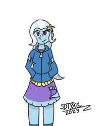 Size: 500x650 | Tagged: safe, artist:sdtwilan9x, derpibooru exclusive, trixie, human, equestria girls 10th anniversary, equestria girls, g4, clothes, female, hoodie, signature, simple background, skirt, solo, transparent background