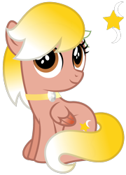 Size: 1030x1430 | Tagged: safe, artist:melisareb, derpibooru exclusive, part of a set, oc, oc only, oc:vi, pegasus, pony, g4, .svg available, collar, colored wings, female, filly, flower, flower in hair, foal, gradient mane, gradient tail, gradient wings, moon, nation ponies, philippines, ponified, simple background, sitting, solo, stars, svg, tail, transparent background, vector, wings