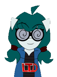 Size: 894x1200 | Tagged: safe, artist:yamston, oc, oc:babel yarn, earth pony, pony, fanfic:living the dream, animated, bust, fanfic art, female, gif, glasses, green mane, mare, parent:oc:red storm, pigtails, portrait, simple background, smiling, solo, swirly glasses, talking, transparent background