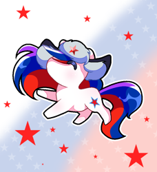 Size: 720x788 | Tagged: safe, artist:diniarvegafinahar, oc, oc only, oc:marussia, earth pony, pony, chibi, female, hat, mare, nation ponies, russia, russia day, solo, stars, ushanka