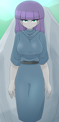 Size: 2145x4420 | Tagged: safe, artist:batipin, maud pie, human, equestria girls, g4, big breasts, boulder, breasts, busty maud pie, clothes, dress, female, looking at you, outdoors, solo