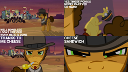 Size: 2000x1125 | Tagged: safe, edit, edited screencap, editor:quoterific, screencap, boneless, cheese sandwich, earth pony, pony, g4, pinkie pride, male, stallion