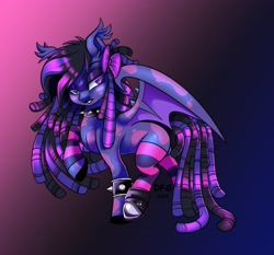 Size: 2711x2524 | Tagged: safe, artist:dragonfoxgirl, oc, oc only, bat pony, pony, bat pony oc, clothes, gradient background, high res, socks, solo, striped socks