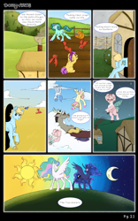 Size: 2000x3200 | Tagged: safe, artist:dozyarts, discord, princess celestia, princess luna, oc, oc:loppy, alicorn, draconequus, pony, comic:dozy, g4, cloud, female, high res, lying down, lying on a cloud, male, mare, on a cloud