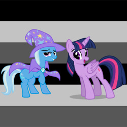 Size: 500x500 | Tagged: artist needed, safe, trixie, twilight sparkle, alicorn, pony, unicorn, g4, duo, female, lesbian, pride flag, ship:twixie, shipping, twilight sparkle (alicorn)