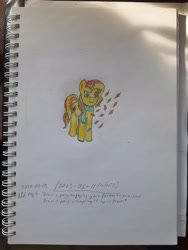 Size: 2849x3781 | Tagged: safe, artist:pink amena, sunset shimmer, pony, unicorn, equestria girls 10th anniversary, g4, atg 2020, autumn leaves, colored pencil drawing, doodle, high res, leaves, newbie artist training grounds, solo, traditional art