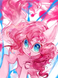 Size: 1536x2048 | Tagged: dead source, safe, artist:gq40415378, pinkie pie, earth pony, pony, g4, chest fluff, concave belly, female, looking at you, mare, open mouth, open smile, smiling, smiling at you, solo, sparkly eyes, wingding eyes