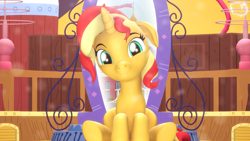 Size: 3840x2160 | Tagged: safe, artist:marshmallow-pone, sunset shimmer, pony, unicorn, equestria girls 10th anniversary, equestria girls, equestria girls specials, g4, mirror magic, 3d, :3, cute, female, floppy ears, high res, looking at you, mirror, mirror universe, portal, shimmerbetes, sitting, smiling, solo, source filmmaker