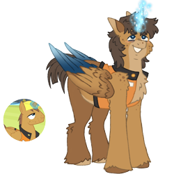 Size: 1000x1000 | Tagged: safe, artist:kazmuun, rivet, alicorn, pony, series:kazmuun's drawing every pony, g4, alicornified, alternate design, bags under eyes, blue pupils, cheek fluff, chest fluff, clothes, colored ears, colored pinnae, colored pupils, colored wings, colored wingtips, construction pony, folded wings, freckles, gradient ears, gradient wings, heart, leg fluff, looking up, magic, magic aura, male alicorn, mismatched hooves, pale belly, race swap, redesign, rivetcorn, screencap reference, shoulder freckles, simple background, solo, standing, transparent background, unshorn fetlocks, vest, wings