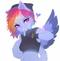 Size: 2796x2825 | Tagged: safe, artist:magnaluna, rainbow dash, cat, anthro, g4, breasts, catified, clothes, female, high res, reasonably sized breasts, simple background, solo, species swap, white background
