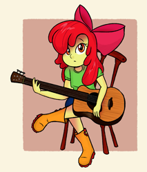 Size: 845x994 | Tagged: safe, artist:cookieboy011, apple bloom, human, equestria girls, g4, boots, chair, female, guitar, musical instrument, shoes, solo
