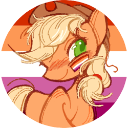 Size: 420x420 | Tagged: safe, artist:onionpwder, part of a set, applejack, earth pony, pony, g4, applejack's hat, cowboy hat, female, hat, icon, lesbian, lesbian pride flag, ponytail, pride, pride flag, solo