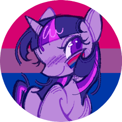 Size: 420x420 | Tagged: safe, artist:onionpwder, part of a set, twilight sparkle, pony, unicorn, g4, bilight sparkle, bisexual pride flag, icon, pride, pride flag, solo, unicorn twilight