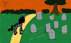 Size: 2048x1249 | Tagged: safe, king sombra, pony, unicorn, g4, atg 2023, gravestone, graveyard, male, newbie artist training grounds, solo, tree