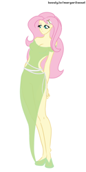 Size: 1000x2000 | Tagged: safe, artist:margaritaenot, fluttershy, human, equestria girls 10th anniversary, equestria girls, g4, breasts, cleavage, clothes, dress, female, simple background, solo, white background