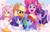 Size: 2084x1340 | Tagged: safe, artist:skysorbett, applejack, fluttershy, pinkie pie, rainbow dash, rarity, twilight sparkle, alicorn, earth pony, pegasus, pony, unicorn, g4, applejack's hat, cloud, cowboy hat, eyeshadow, female, freckles, group, hat, horn, looking at you, makeup, mane six, mare, open mouth, open smile, sextet, smiling, smiling at you, stars, twilight sparkle (alicorn), wings