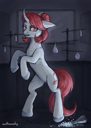 Size: 919x1280 | Tagged: safe, artist:anotheronetry, oc, oc only, pony, unicorn, cheek fluff, erlenmeyer flask, flask, solo, test tube