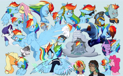 Size: 7273x4500 | Tagged: safe, artist:chub-wub, applejack, commander hurricane, fluttershy, pinkie pie, rainbow dash, rarity, twilight sparkle, zapp, earth pony, human, pegasus, pony, unicorn, g4, hearth's warming eve (episode), power ponies (episode), the best night ever, the cutie re-mark, the last problem, absurd resolution, alternate hairstyle, alternate timeline, beanie, boop, chibi, clothes, crying, crystal war timeline, dress, female, gala dress, grand galloping gala, hat, humanized, lesbian, mane six, moderate dark skin, nightmare takeover timeline, noseboop, older, older rainbow dash, omniship, polyamory, power ponies, rainbow dash gets all the mares, scar, ship:appledash, ship:flutterdash, ship:pinkiedash, ship:raridash, ship:twidash, shipping, simple background, sunglasses, tears of joy